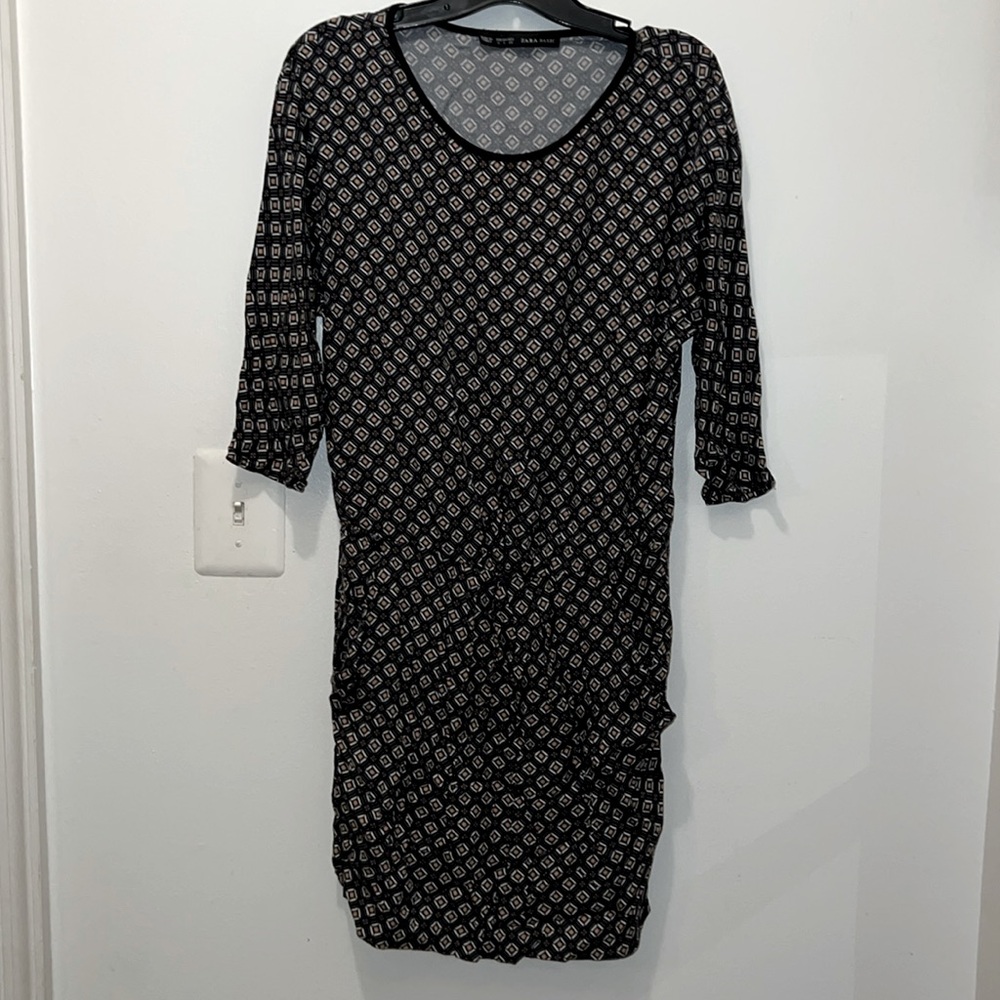 ZARA BASIC - SMALL ELASTIC WAIST PRINTER POCKET DRESS EUC